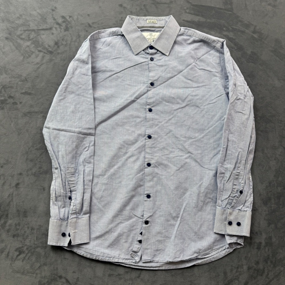 Christian Lacroix Mens Blue White Striped Button Down Shirt Contemporary Fit L
